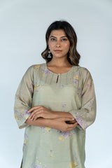 Chanderi Digital Printed Kurta - Pista Green