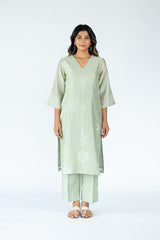 Chanderi Hand Block Printed Kurta- Pista Green