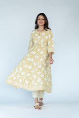 Cotton Printed Parallel - Mustard Yellow