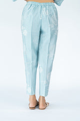 Chanderi Hand Block Printed Narrow Pant - Sky Blue