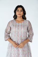 Chanderi Hand Block Printed Kurta  - Off White