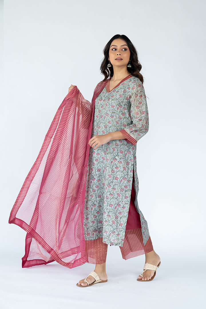 Organza Dupatta - Rani Pink