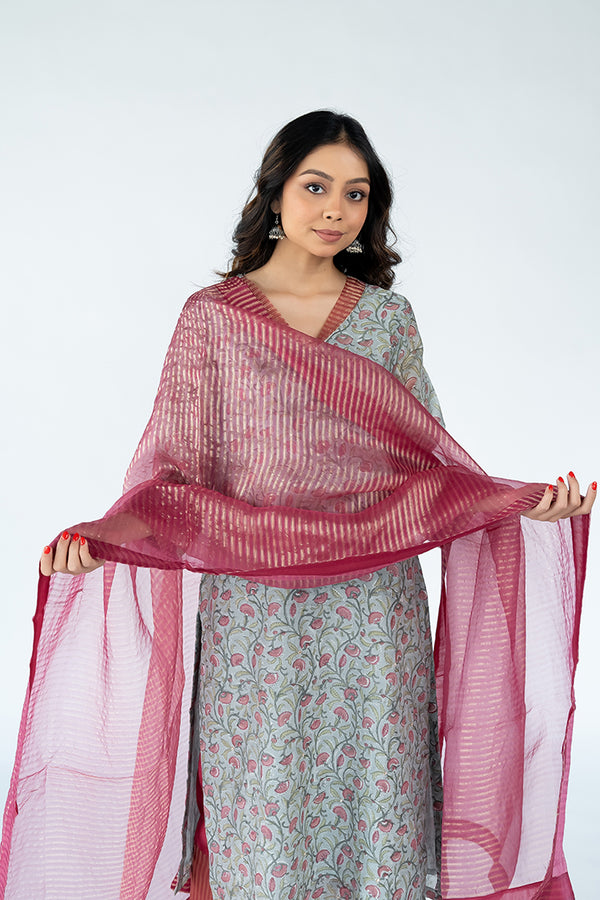 Organza Dupatta - Rani Pink