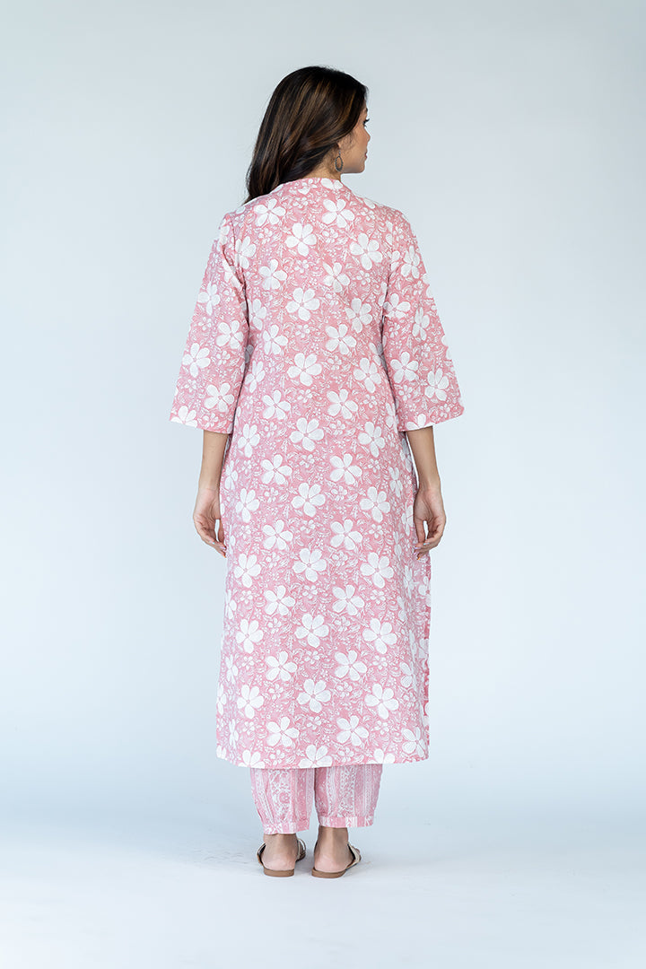 Cotton Printed kurta - Peach Pink