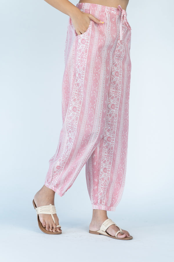 Cotton Printed Narrow Pant - Peach Pink