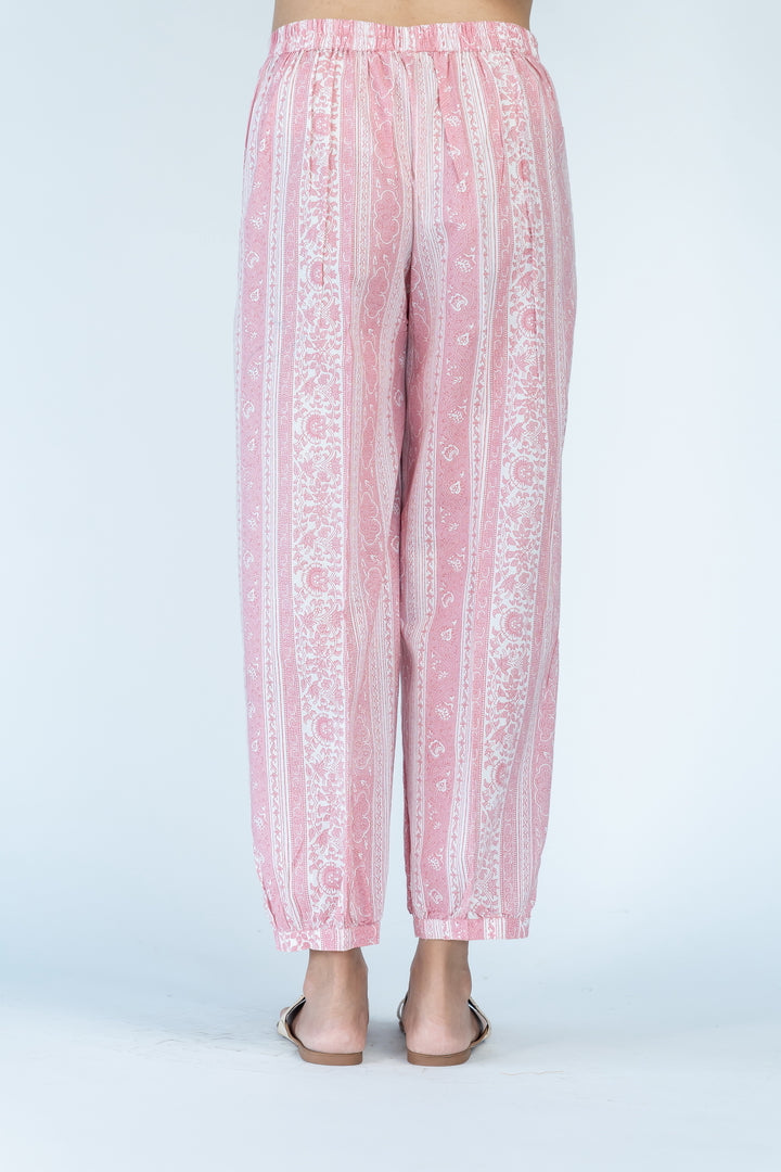 Cotton Printed Narrow Pant - Peach Pink