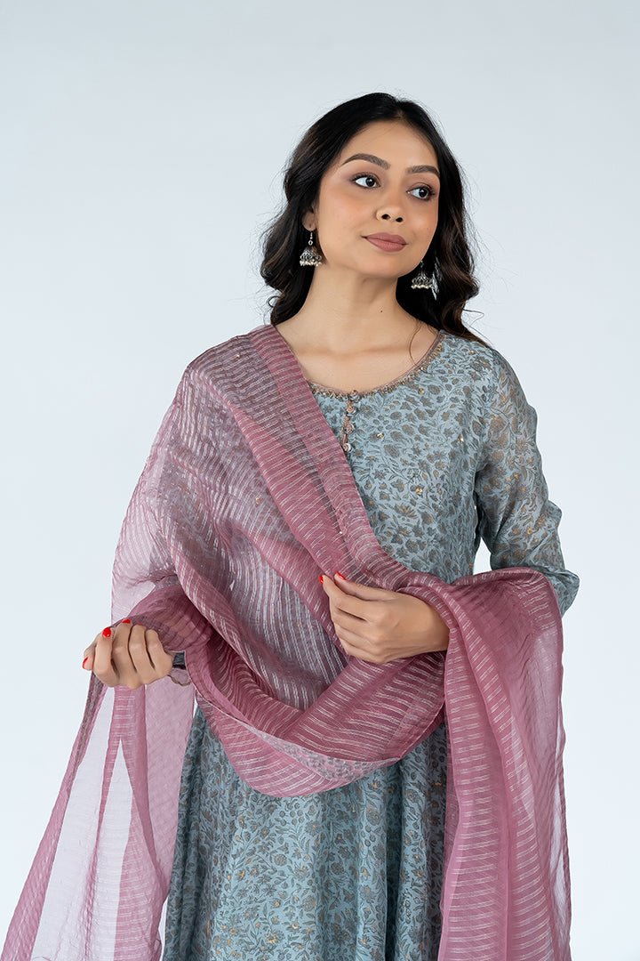 Organza Dupatta - Peach Pink