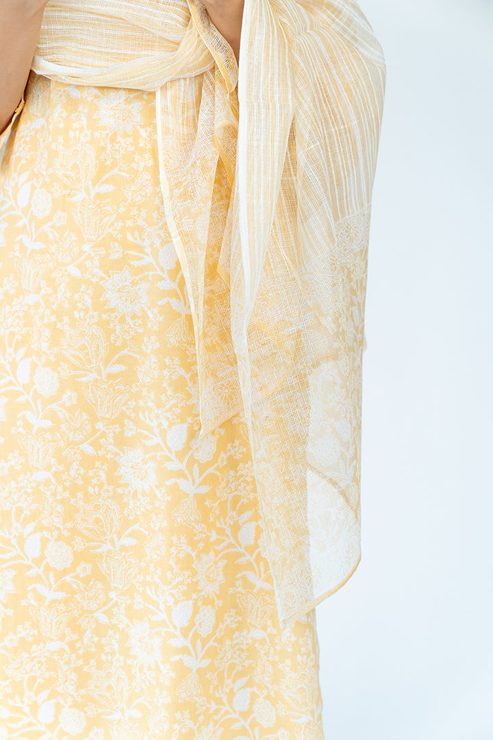 Kota Doria Printed Dupatta - Yellow