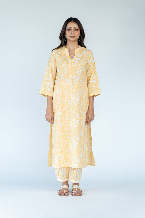 Cotton Printed Kurta - Yellow