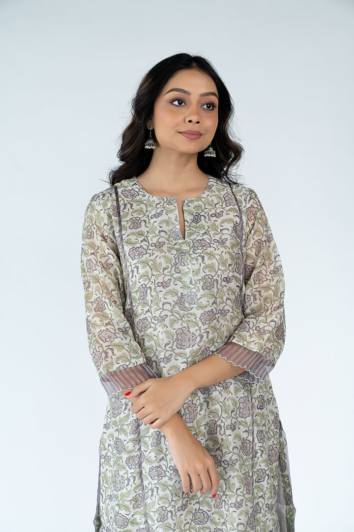 Chanderi Hand Block Printed Kurta  - Purple