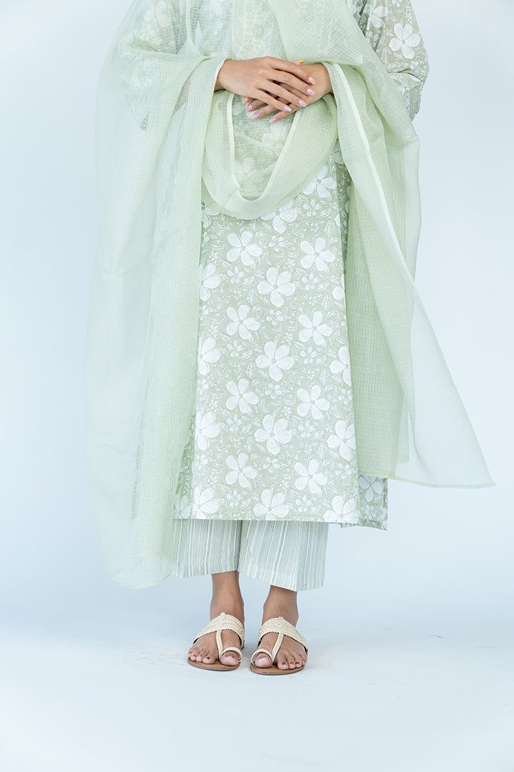 Cotton Kota Doria Dupatta - Pista Green