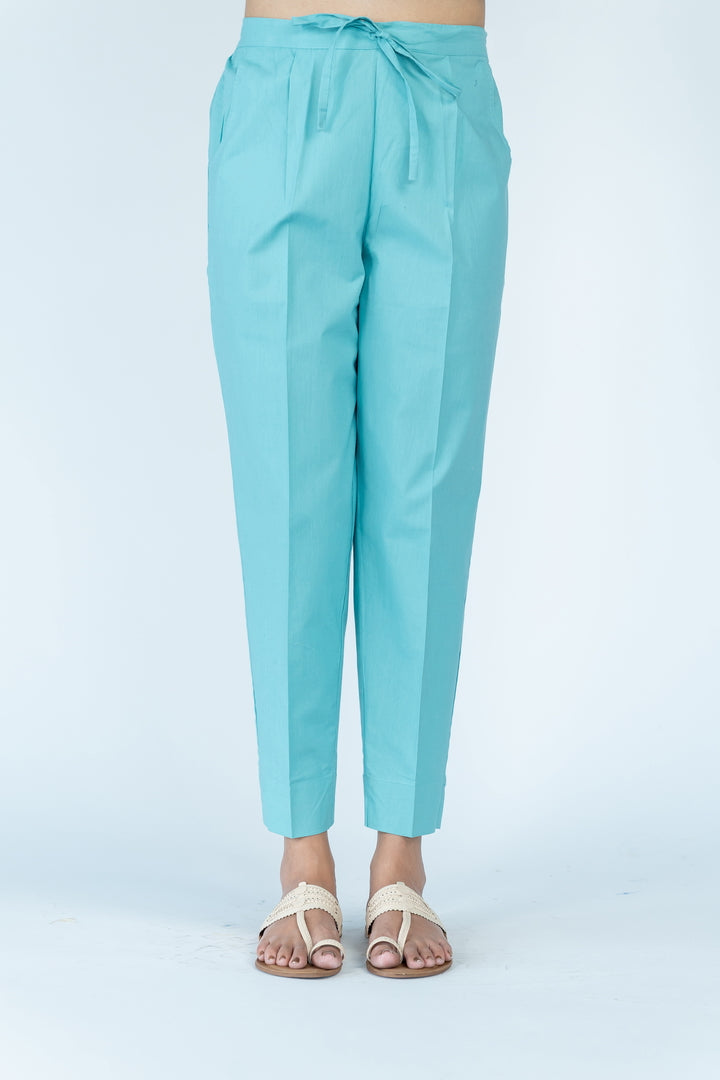 Cotton Staight Pant With Drawstring - Sky Blue