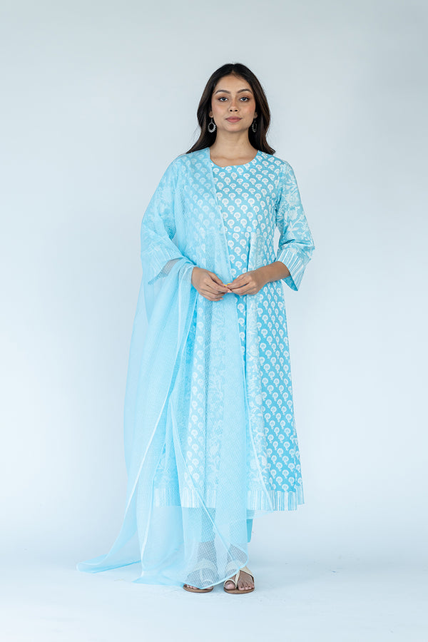 Cotton Kota Doria Dupatta -  Sky Blue