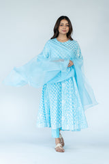 Cotton Kota Doria Dupatta -  Sky Blue