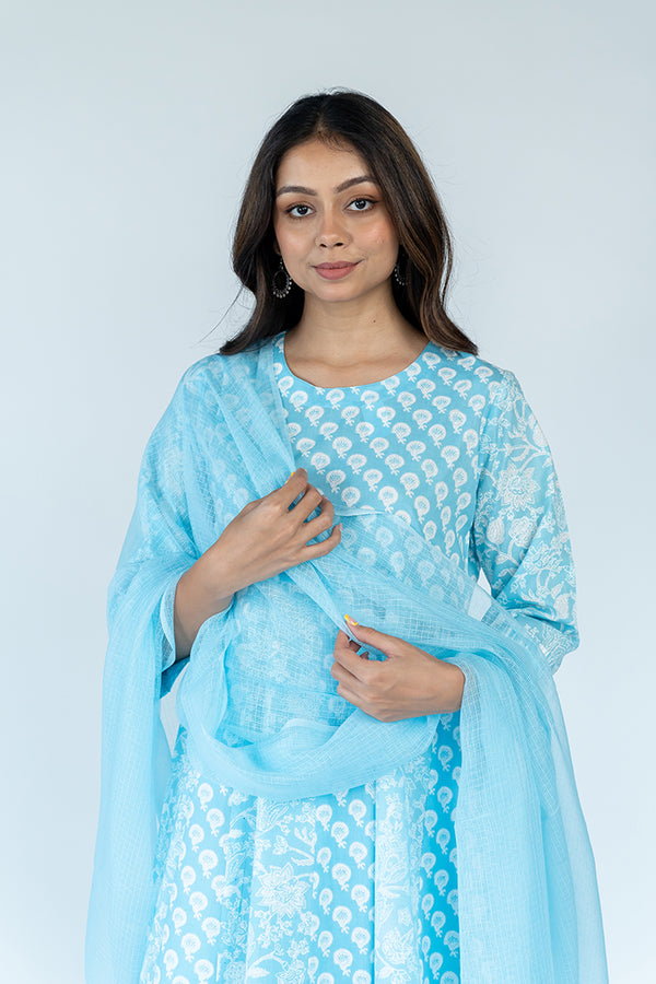 Cotton Kota Doria Dupatta -  Sky Blue