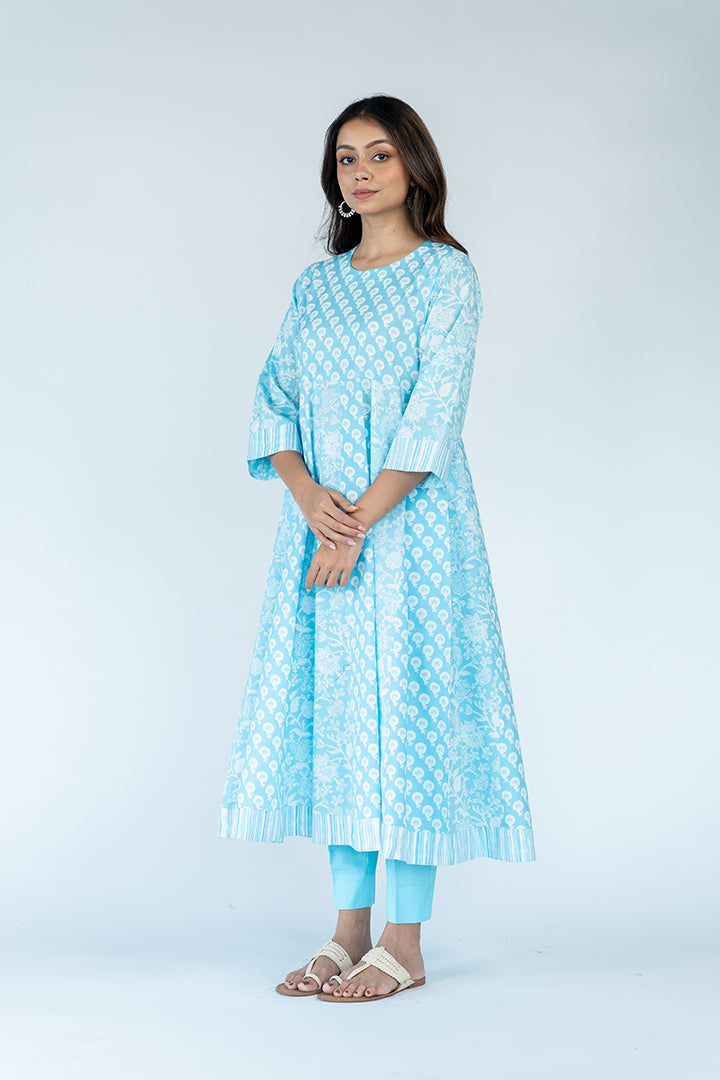 Cotton Printed kurta - Sky Blue