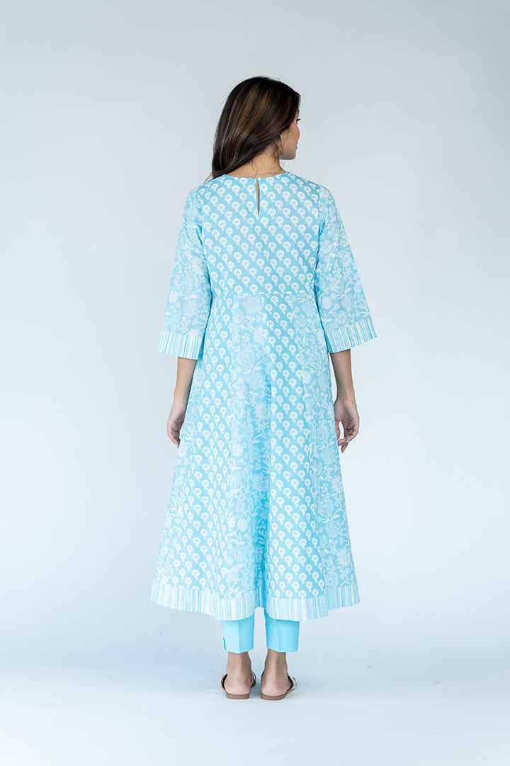 Cotton Printed kurta - Sky Blue