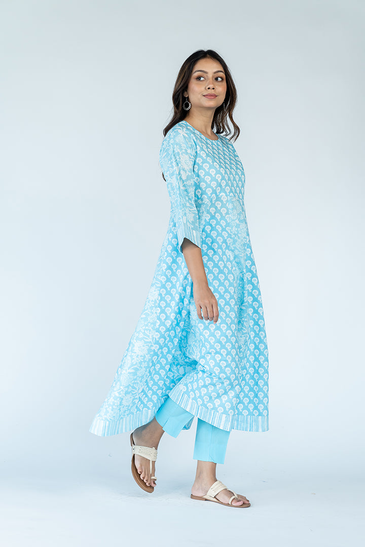 Cotton Printed kurta - Sky Blue