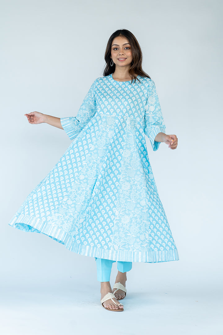 Cotton Printed kurta - Sky Blue