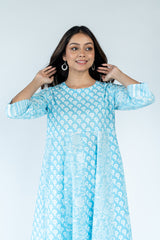 Cotton Printed kurta - Sky Blue