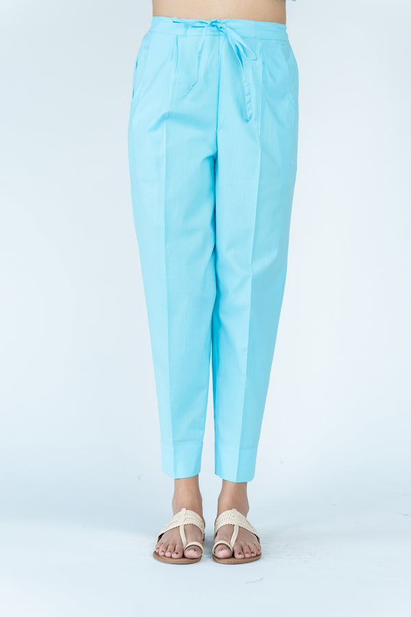 Cotton Straight Pant With Drawstring - Sky Blue