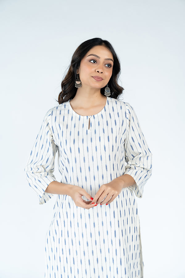 Cotton Ikat Kurta - Off White