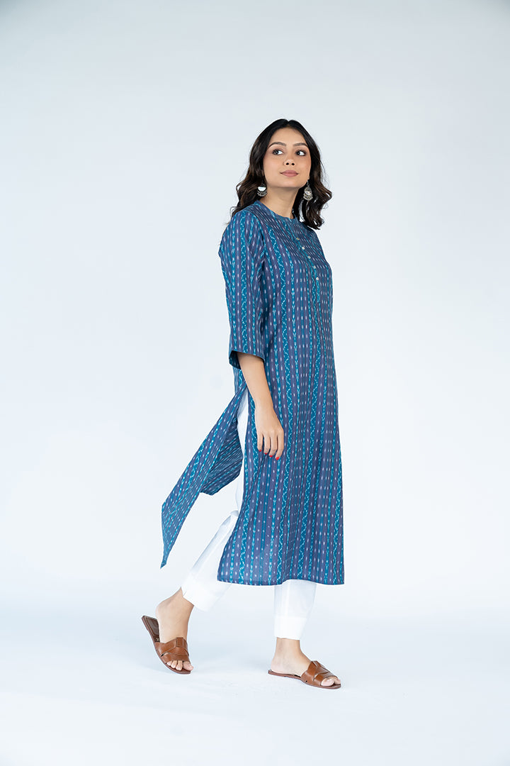 Cotton Ikat Kurta - Turquoise