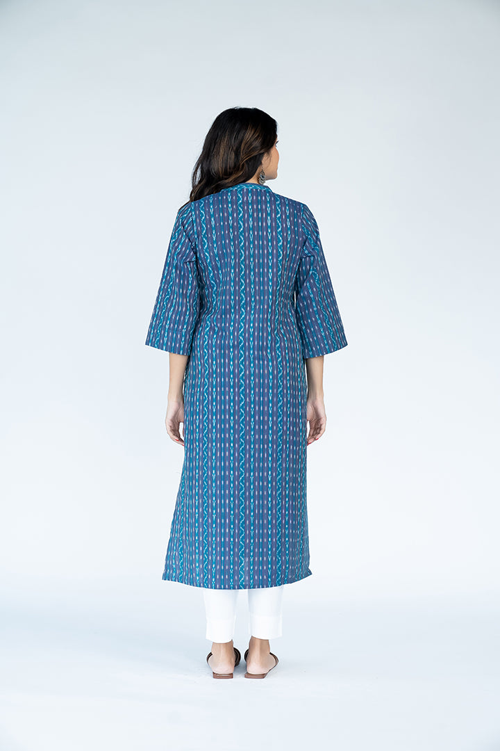 Cotton Ikat Kurta - Turquoise