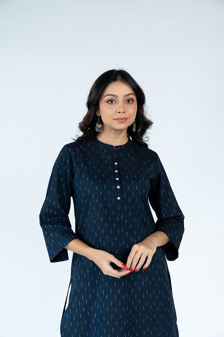 Cotton Ikat Kurta - Dark Blue