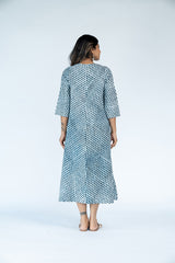 Cotton Hand Block Printed Dress - Slate Blue