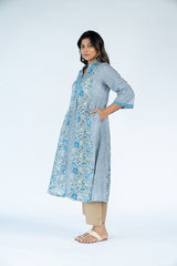 Cotton Hand Block Printed Kurta - Slate Blue