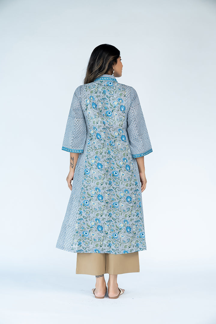 Cotton Hand Block Printed Kurta - Slate Blue