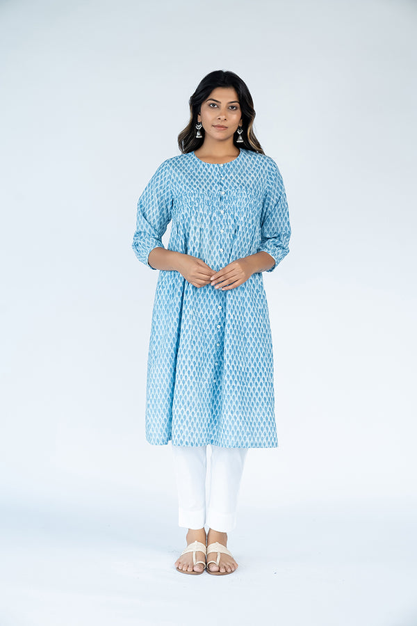 Cotton Hand Block Printed Kurta - Slate Blue