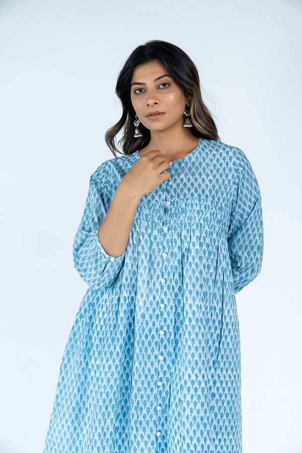 Cotton Hand Block Printed Kurta - Slate Blue