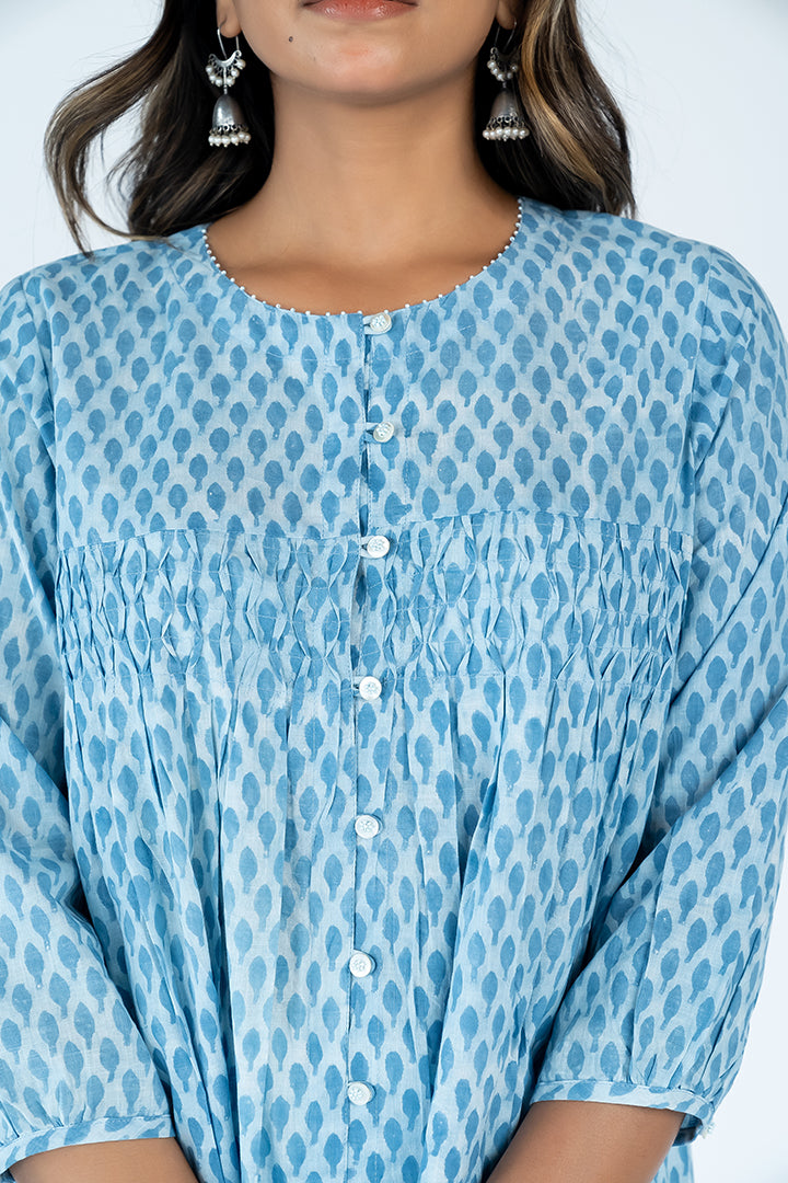 Cotton Hand Block Printed Kurta - Slate Blue