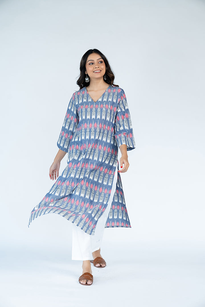 Cotton Ikat Kurta - Blue