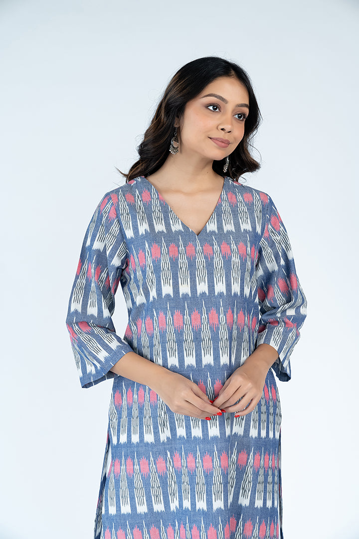 Cotton Ikat Kurta - Blue