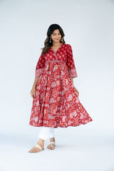Cotton Hand Block Printed Dress - Red