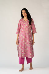 Cotton Hand Block Printed Kurta - Pink