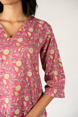Cotton Hand Block Printed Kurta - Pink