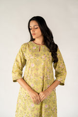 Cotton Hand Block Printed Kurta - Green