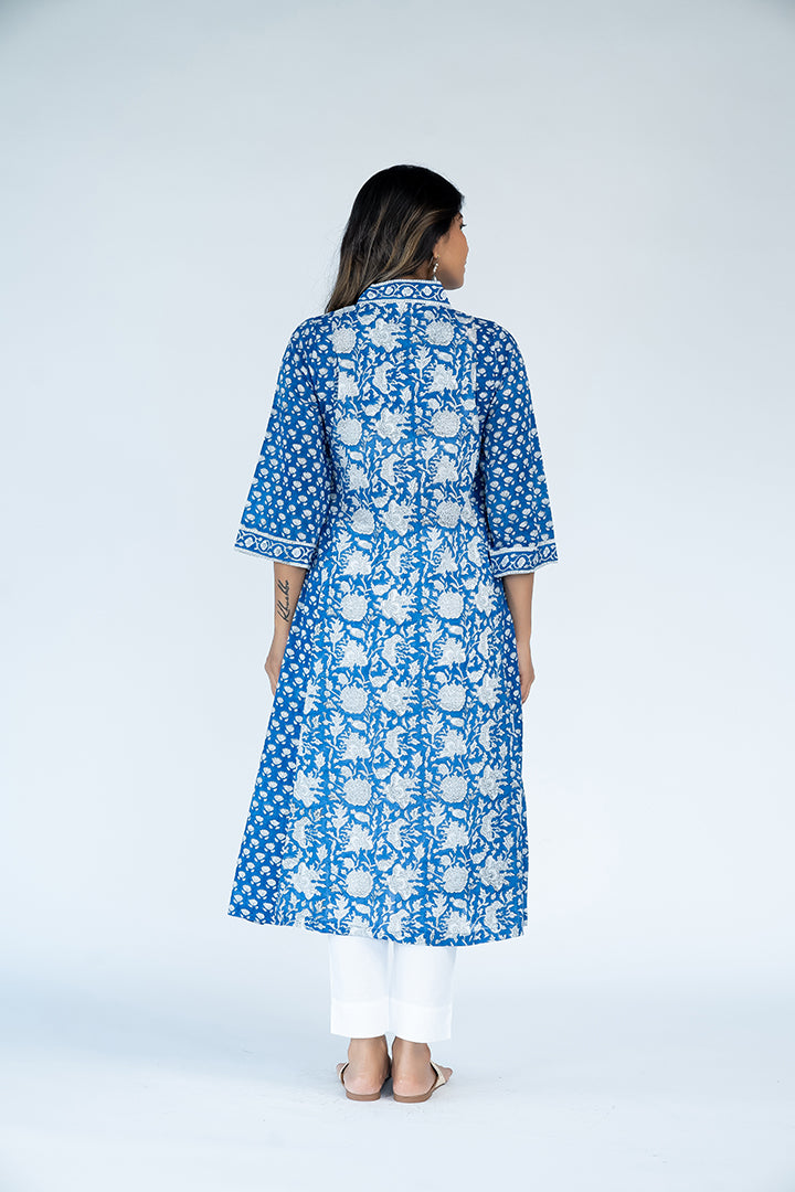 Cotton Hand Block Printed Kurta - Blue