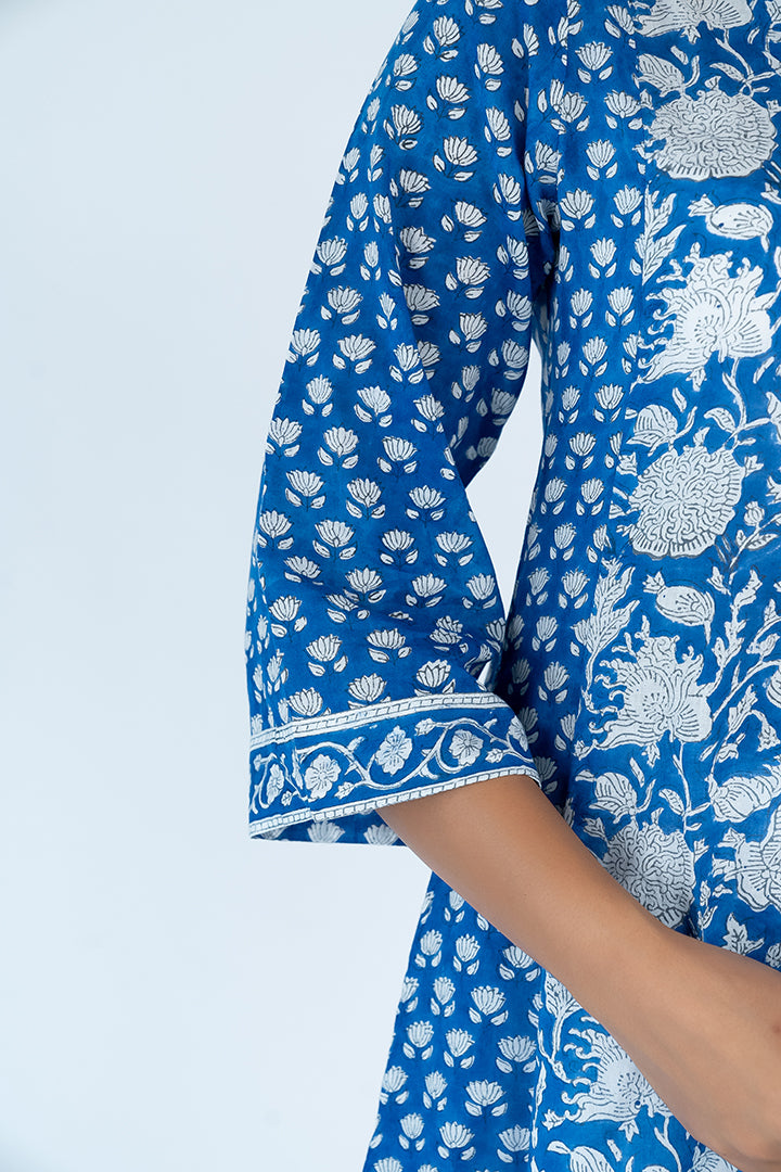 Cotton Hand Block Printed Kurta - Blue