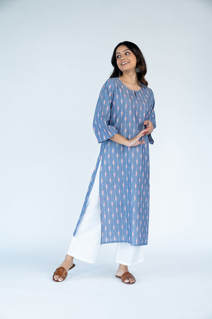 Cotton Ikat Kurta - Blue