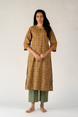 Cotton Hand Block Bagru Printed Kurta - Yellow
