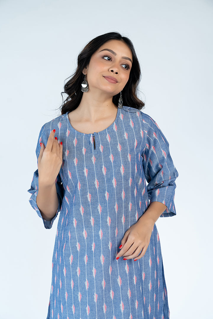 Cotton Ikat Kurta - Blue