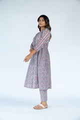 Cotton Hand Block Printed kurta- Grey