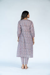 Cotton Hand Block Printed kurta- Grey