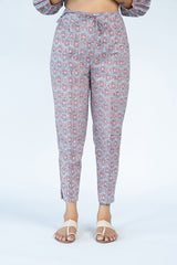 Cotton Hand Block Printed Straight Pant - Grey