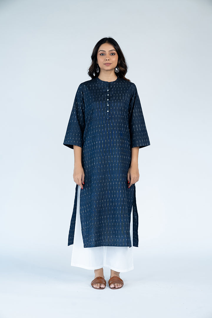 Cotton Ikat Kurta - Dark Blue